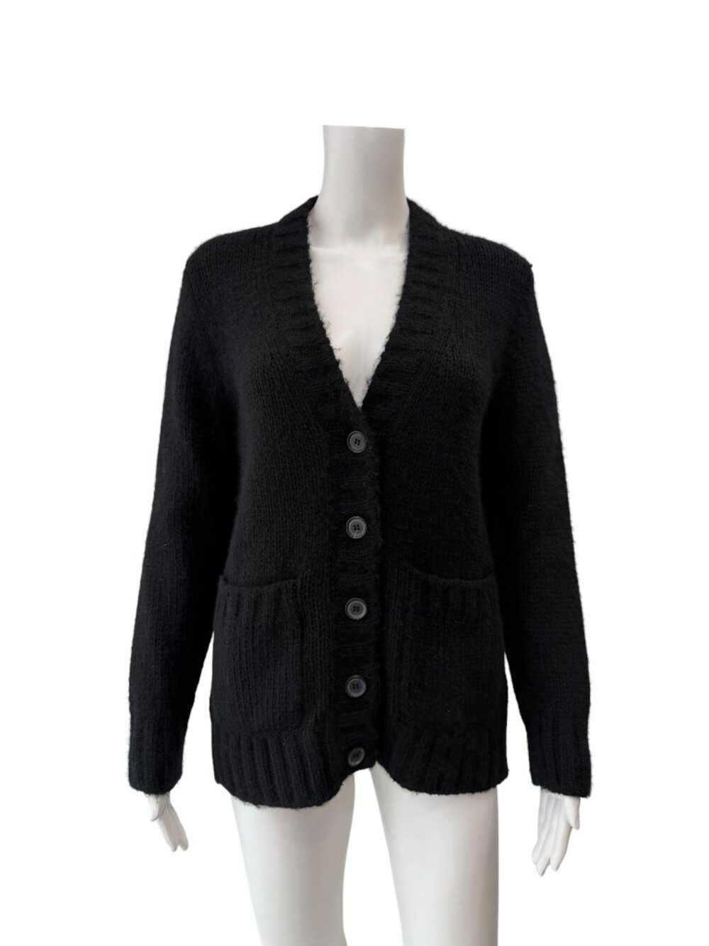 PRADA 2020 Black Cashmere Knit V-Neck Cardigan Sweater size 38/2
